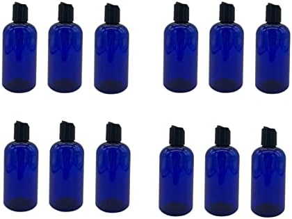 חוות טבעיות 8 גרם בקבוקי פלסטיק כחולים בוסטון -12 חבילה לבקבוק ריק ניתן למילוי מחדש - BPA בחינם - שמנים אתרים - ארומתרפיה | שחור לחץ על כובע דיסק למטה - מיוצר בארצות הברית